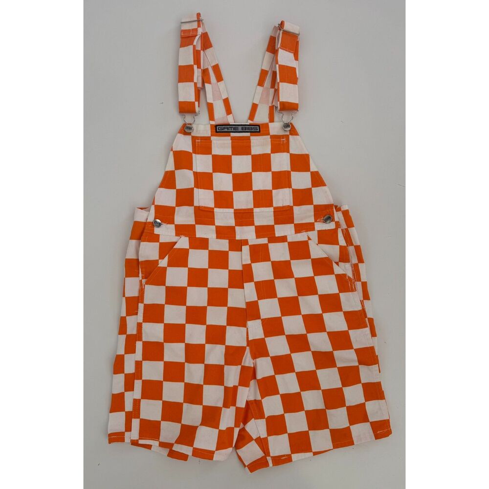 Game Bibs Orange‎ White Checkered Overalls Shortalls Game Day Fan Apparel Mens L